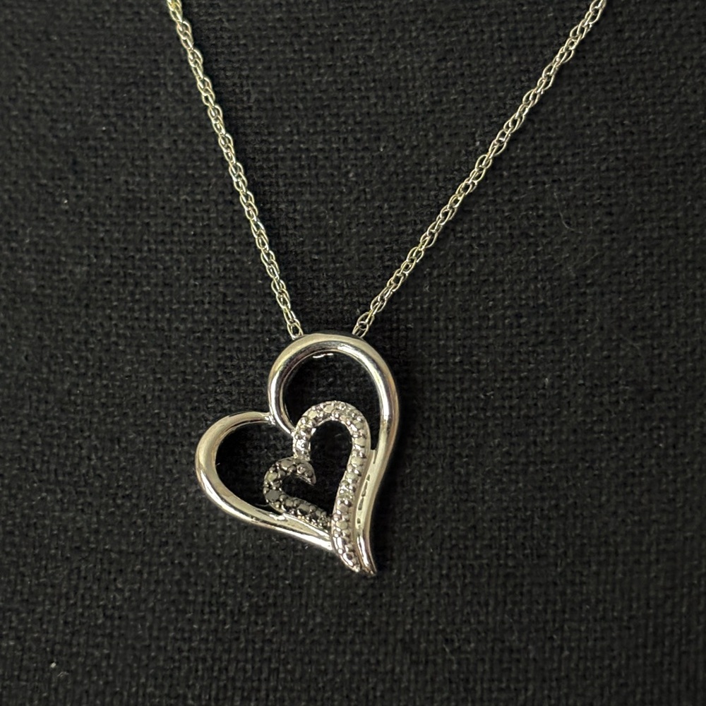Kay Jewelers Black/White 1/10 CT Diamond and Silver Heart Shape Necklace